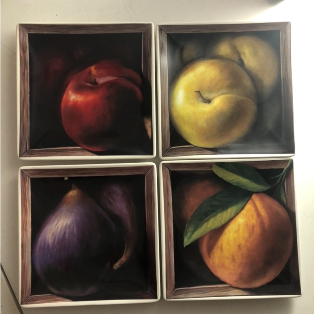 Jay Mercado International Plates Fruit design 8” square Set of 4